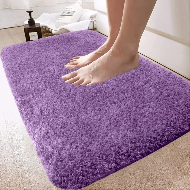 Large Lavender Bathroom Rugs, 16"×24" Absorbent Shaggy Shower Mat, Microfiber Bath Mats for