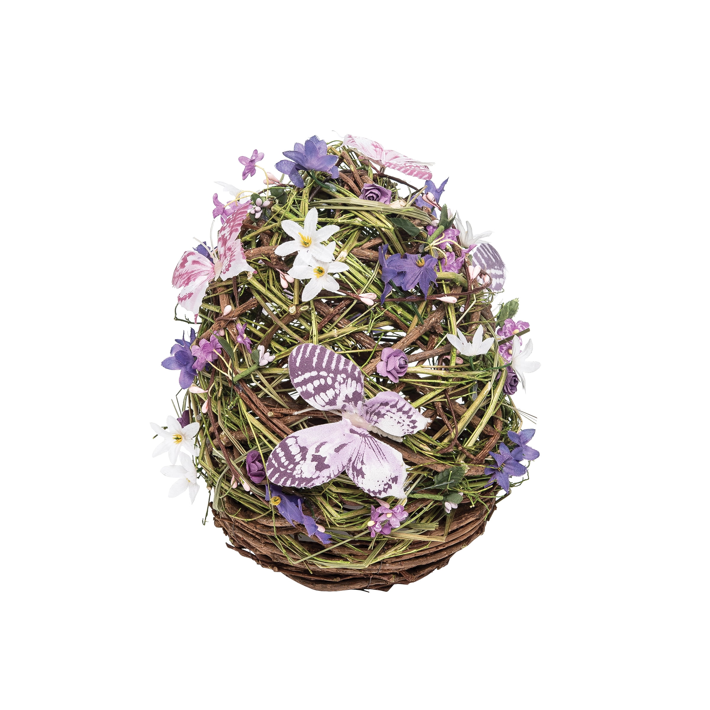Large Lavender and Green Spring Wood Egg Figurine