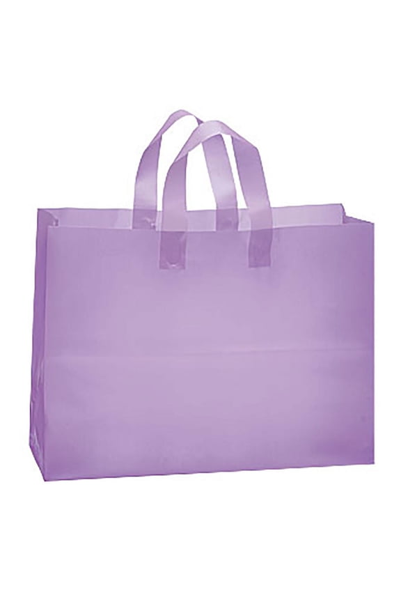 Large Lavender Frosted Plastic Shopping Bags - 16" x 6" x 12" - Case of 100-