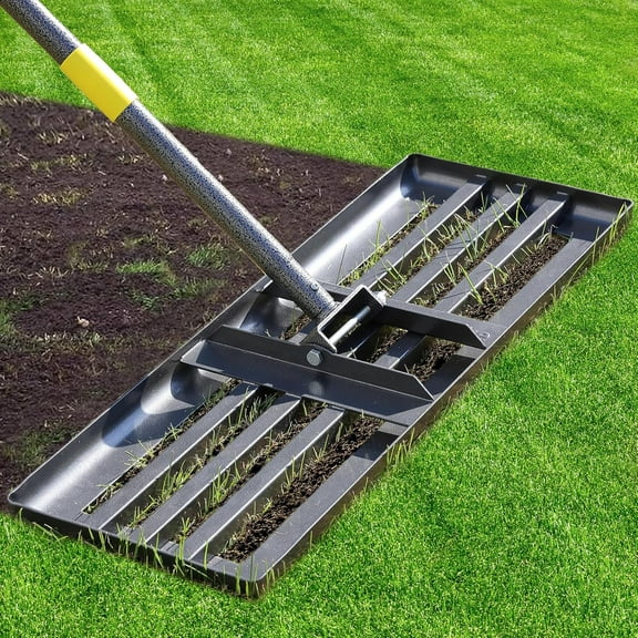 Large Lawn Leveling Rake - Heavy Duty 30"x10" Stainless Steel Leveler Plate,Reinforced Welds,28-72" Adjustable, Anti Flipping Smooth Edge,for Soil, Dirt,Ground,Golf,Yard Top Dressing,Landscaping