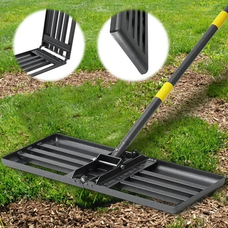 LCOKEIY Large Lawn Leveling Rake, Level lawn Tool 27" x 10", 6ft Adjustable Long Handle Level Lawn Rake for Soil Grass Golf Field