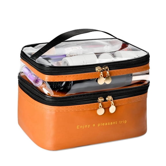 Large Layer Travel Makeup Bags,Clear Makeup Bag Organizer Skincare Bag Layer Makeup Organizer Bag Brown