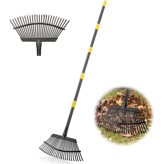 Large Leaf Garden Rake for Shrub Camping, Yard Rakes for Lawns Heavy Duty with 62" Adjustable Long Handle, 25 Steel Tines