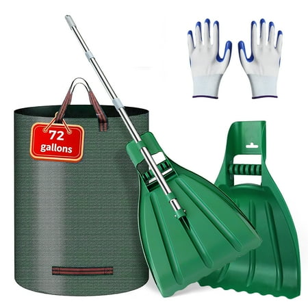 Large Leaf Scoop and Hand Rake Claw Set, Comes with 72 Gallon Garden Bag, Ergonomic Hand Held Garden Rake Grabbers for Picking up Leaves, Grass Clippings and Lawn Debris, Fast Yard Cleaning