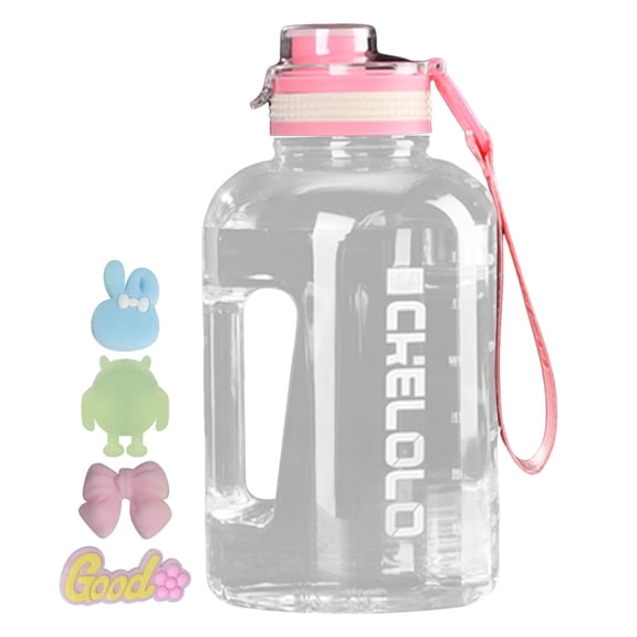 Large Leakproof Water Jug with Handle & Time Marker, Reusable Clear Water Bottle for Gym, Travel, Camping, Hiking & Outdoor Sports(Pink,2200ML / 74Oz)