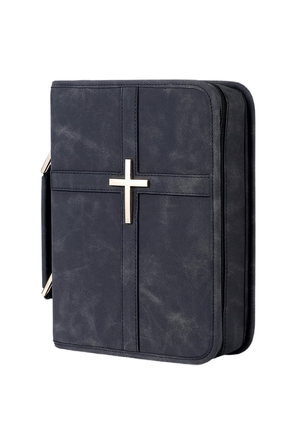 Large Leather Bible Bag, Bible Cover with Handle & Shoulder Strap, Bible Case with Pockets for Church, Bible Study & Christian Gifts for Men and Women, Black, Makeup Organizers