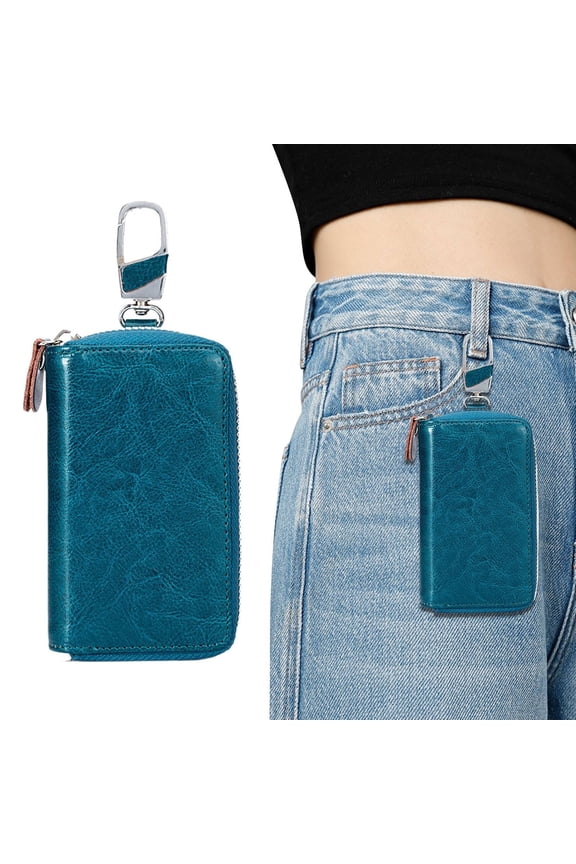 Large Leather Key Case Wallet with 12 Hooks & 1 Keychain/Ring for Men or Women Coffee Largemultifunctional Zipper Genuine Leather Men'S Home Key Bag