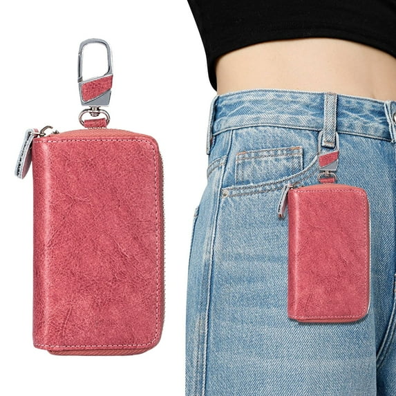 Large Leather Key Case Wallet with 12 Hooks & 1 Keychain/Ring for Men or Women Coffee Largemultifunctional Zipper Genuine Leather Men'S Home Key Bag