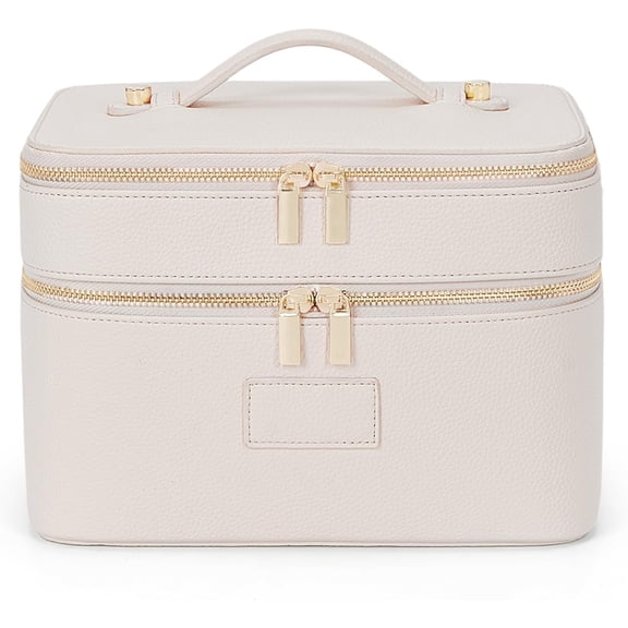 Large Leather Makeup Bag Duo Vanity Case Travel Toiletry Bag Portable Double Layer Cosmetic Bag