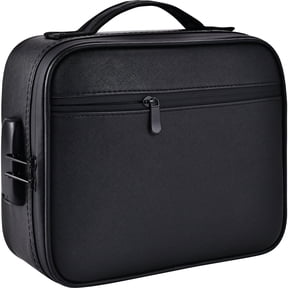 Large Leather Storage Box with Combination Lock - Matte Black Travel & Home Organizer with Dividers, Secure Case for Valuables