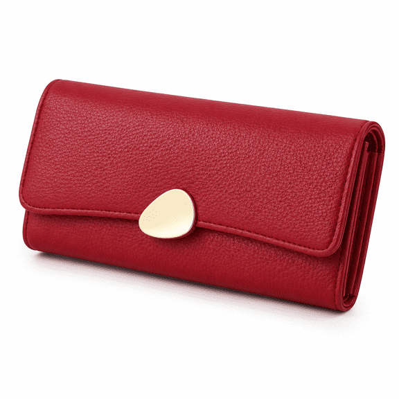 Large Leather Wallets for Women Trifold Clutch Wallet-Red