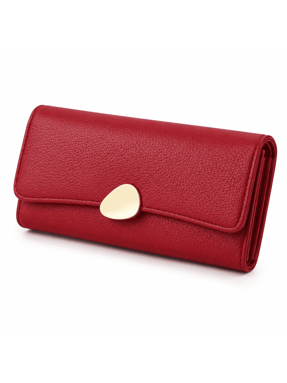 Large Leather Wallets for Women Trifold Clutch Wallet-Red