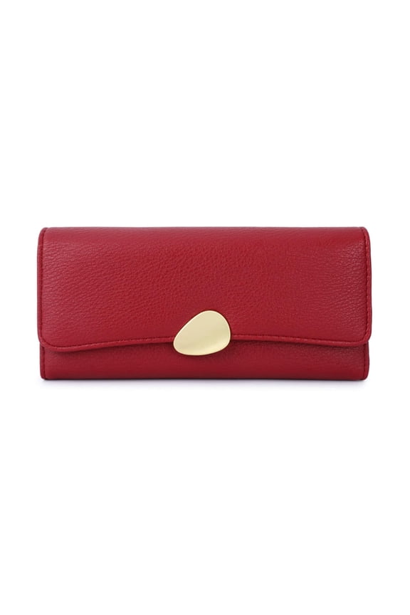 Large Leather Wallets for Women Trifold Clutch Wallet-Red