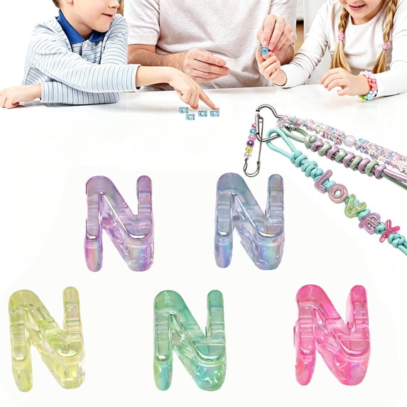Large Letter Beads 1Pack of 5 Pcs Paracord Beads Acrylic Colorful Bubble Big Alphabet Bead Large Hole Chunky Letter Bead for Keychains Bag Charm Kit Phone Chains Bracelets Necklaces Shoelaces (N)