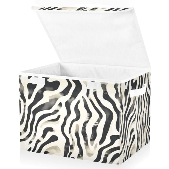 Large Lidded Bin Foldable Storage Baskets Boxes Cubes Lids with 2 Handles for Home Bedroom Office Black and White Shapes Pattern 16.5"x12.6"x11.8"