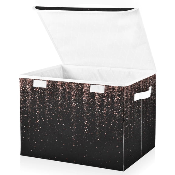 Large Lidded Bin Foldable Storage Baskets Boxes Cubes Lids with 2 Handles for Home Bedroom Office Rose Gold Glitter 16.5"x12.6"x11.8"