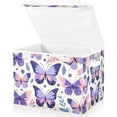 thumbnail image 1 of Large Lidded Bin Foldable Storage Baskets Butterflies Purple Boxes Cubes Lids with 2 Handles for Home Bedroom Office 16.5"x12.6"x11.8", 1 of 7