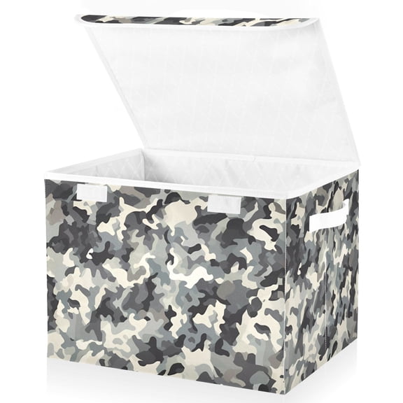 Large Lidded Bin Foldable Storage Baskets Grey Boxes Cubes Lids with 2 Handles for Home Bedroom Office 16.5"x12.6"x11.8"