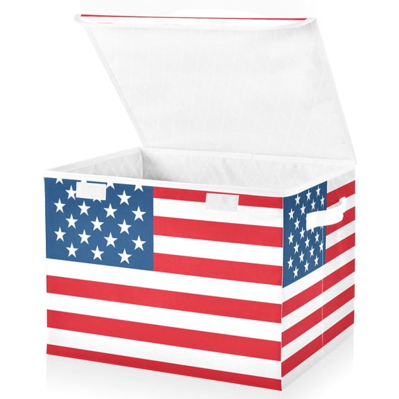Large Lidded Foldable Storage Baskets Cubes Boxes Lids Bin for Home Bedroom Office American Flag Red