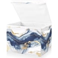 thumbnail image 1 of Large Lidded Foldable Storage Baskets Cubes Boxes Lids Bin for Home Bedroom Office Blue Marble with Gold, 1 of 7