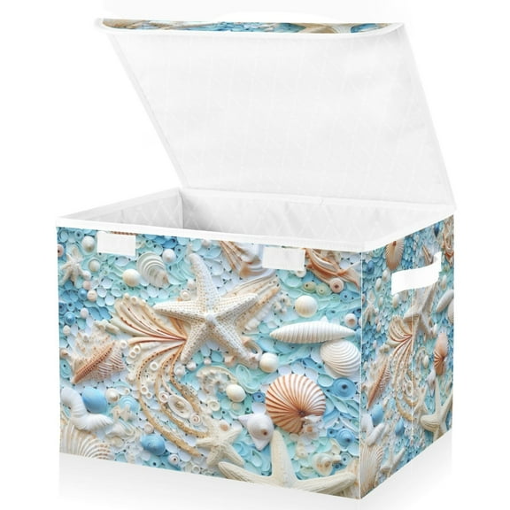 Large Lidded Foldable Storage Baskets Cubes Boxes Lids Bin for Home Bedroom Office Starfish Seastars