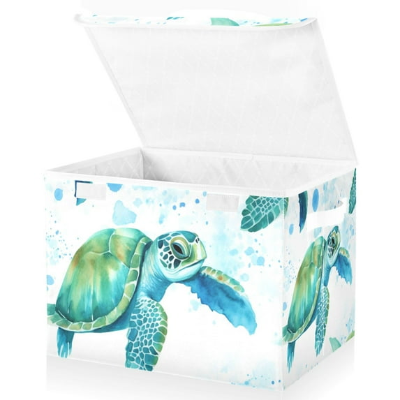 Large Lidded Foldable Storage Baskets Cubes Boxes Lids Bin for Home Bedroom Office Turtles in Ocean