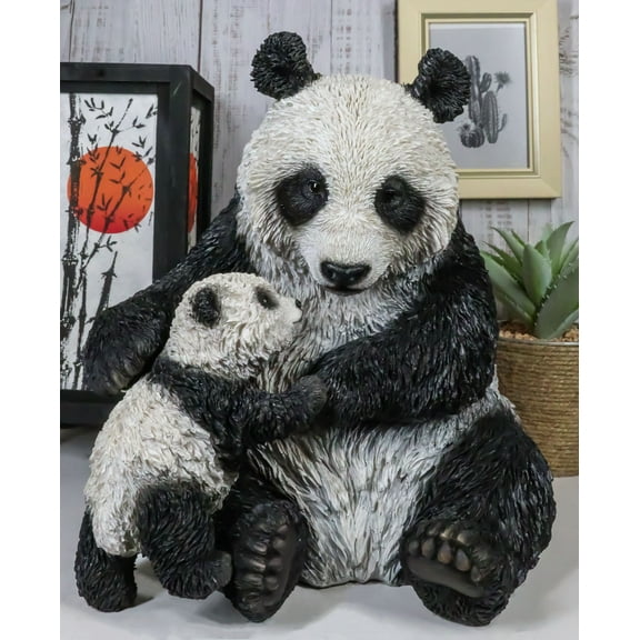 Large Lifelike Adorable China Giant Panda Bear Mother With Cub Baby Statue