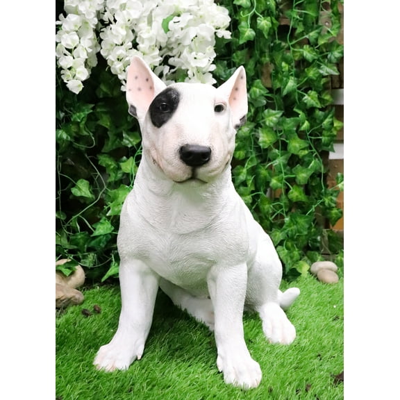 Large Lifelike Comical Bull Terrier Sitting Statue 16" L Fine Pedigree Dog Decor