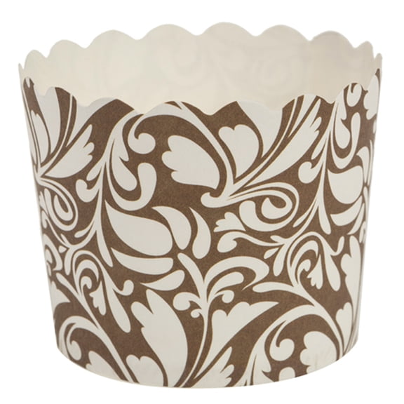 Large Light Brown Floral Print Paper Baking Cup, 5 oz Capacity 2.5" Dia. x 2.25" High, Pack of 16