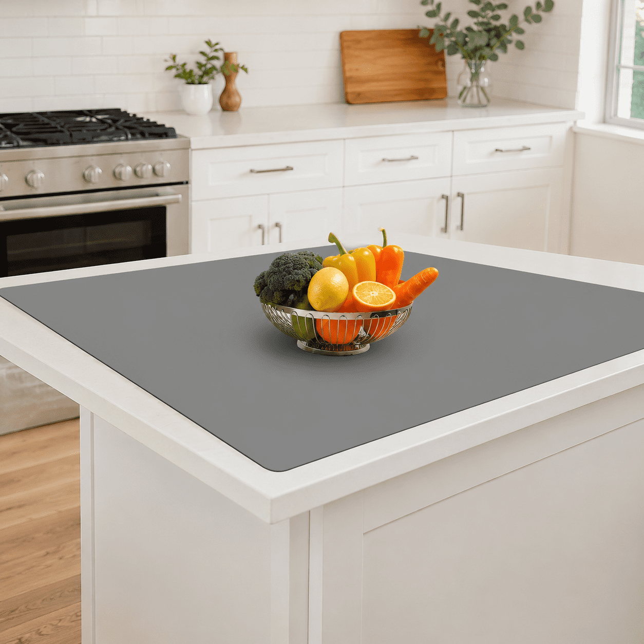 Large Light Gray Silicone Kitchen Counter Mat, 48