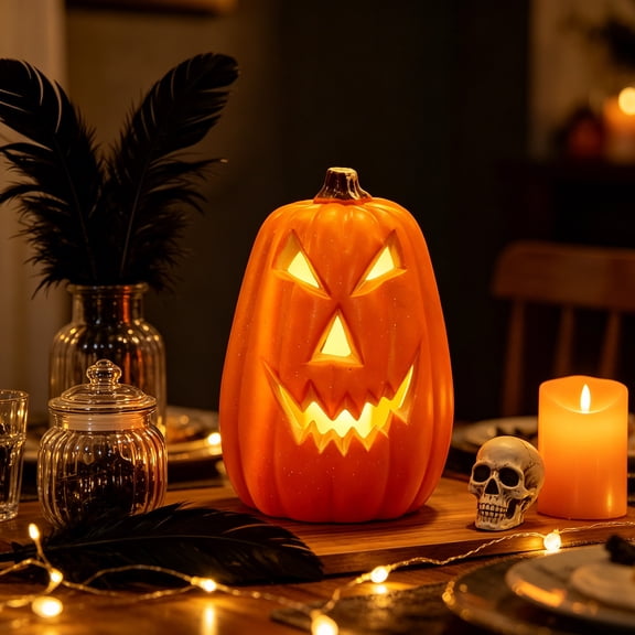 Large Light Up Halloween Pumpkin, Plastic LED Jack O Lantern Decor, Holiday Display Ornament Lamp, Festive Decor for Outdoor Yard Porch Home Store Mall