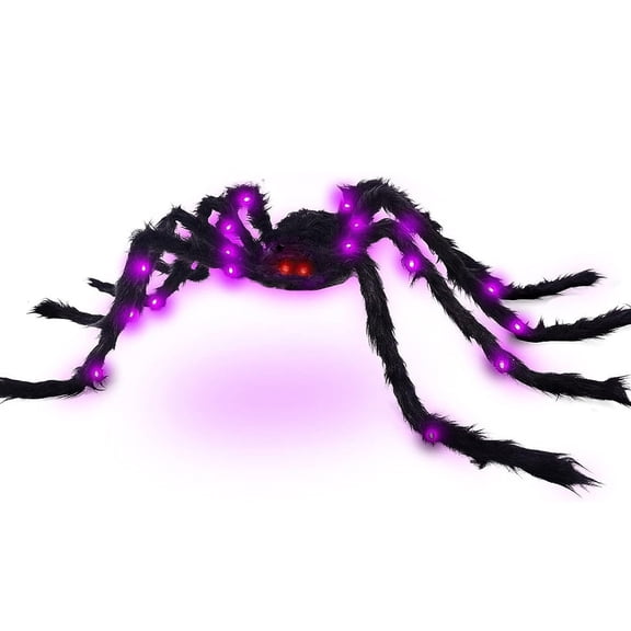 Large Light Up Halloween Spider Decoration,LED Purple Glowing Giant Fake Spider with Bendable Legs and Red Eyes, Scary Realistic Spider Prop for Indoor Outdoor House,Porch,Yard and Party Decor,11.8"