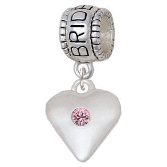 Large Light Pink Birthday Crystal Heart - Bridesmaid Charm Bead