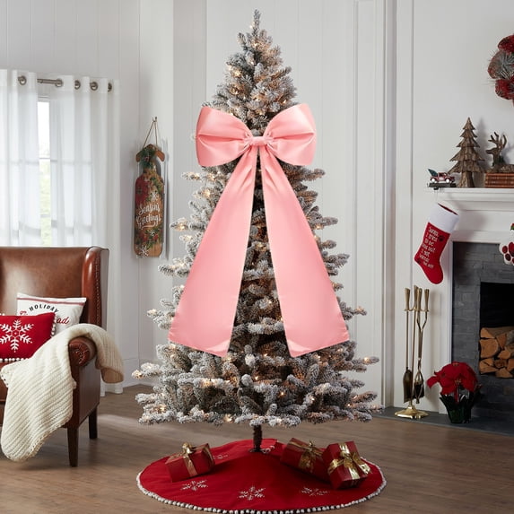 Large Light Pink Velvet Christmas Bow, 19.69 x 46.06 in Wire-Edged Tree Topper Bow with Long Streamers for Wreath, Mantel and Staircase