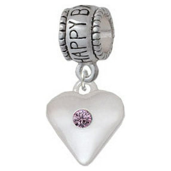 Large Light Purple Birthday Crystal Heart - Happy Birthday Charm Bead