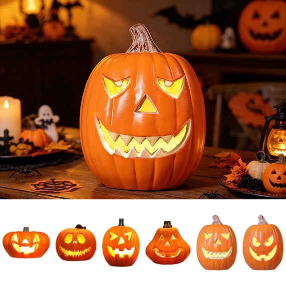 Large Lighted Halloween Pumpkin, Plastic LED Jack O Lantern Decoration with Light Box for Yard, Porch, Patio, Home, Storefront and Holiday Display, Requires 2 AA Batteries, A