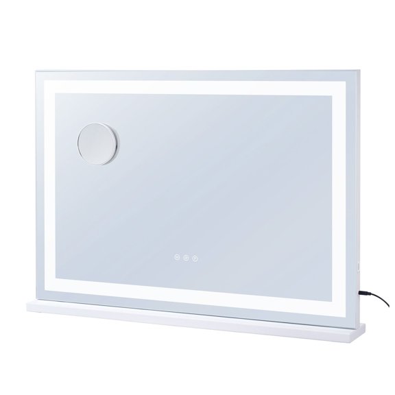 Large Lighted Makeup Mirror 31.5x21.7 Inch, 3 Color LED Modes, 5X Magnification, Touch USB, Tabletop Wall Mount White