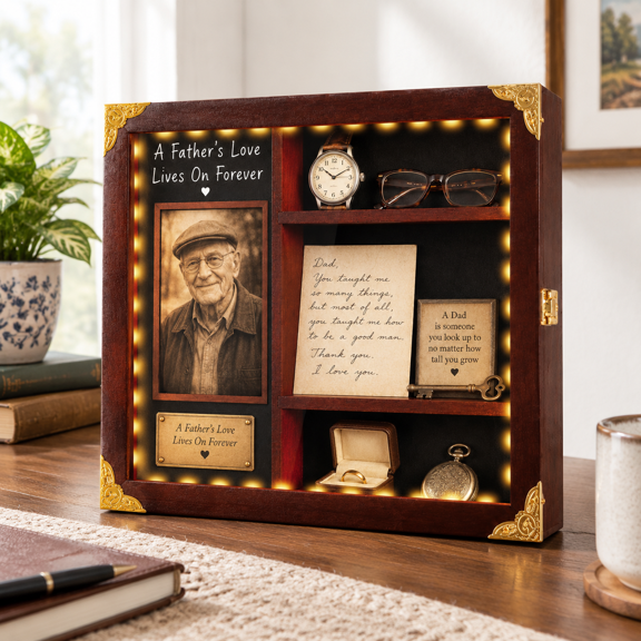 Large Lighted Shadow Box Display Case With Shelves Reddish Brown