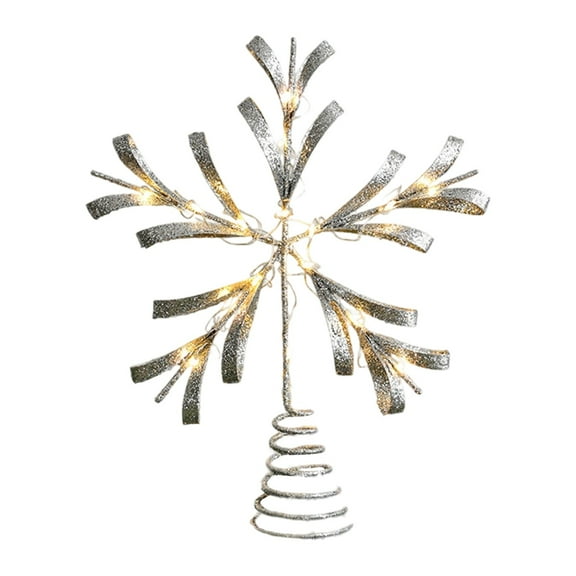 Large Lighted Star Christmas Tree Topper with Battery Operated LED Twinkle Lights, Glitter Sparkle Xmas Tree Top Ornament for Holiday Home Decor, Iron Wire Star for Festive Party Decorations