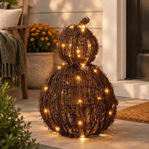 Large Lighted Wicker Fall Pumpkin Decoration for Thanksgiving and Harvest Displays