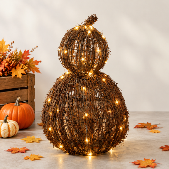 Large Lighted Wicker Fall Pumpkin Decoration for Thanksgiving and Harvest Displays