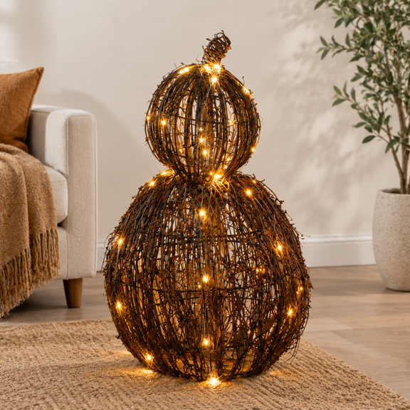 Large Lighted Wicker Fall Pumpkin Decoration with Handwoven Rustic Design