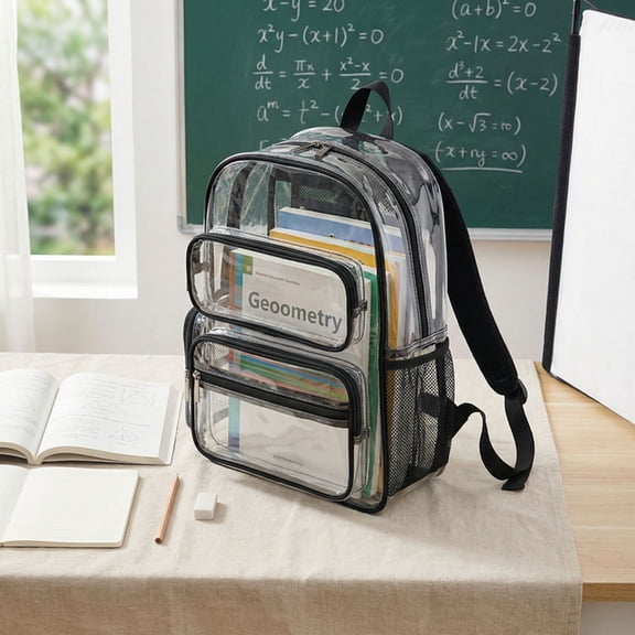 Large Lightweight Clear Backpack Waterproof, See Through Bookbag PVC Transparent Backpack Travel Laptop School Bag, Multi Pocket Shoulders Bag for Students Teens Back to School Supplies