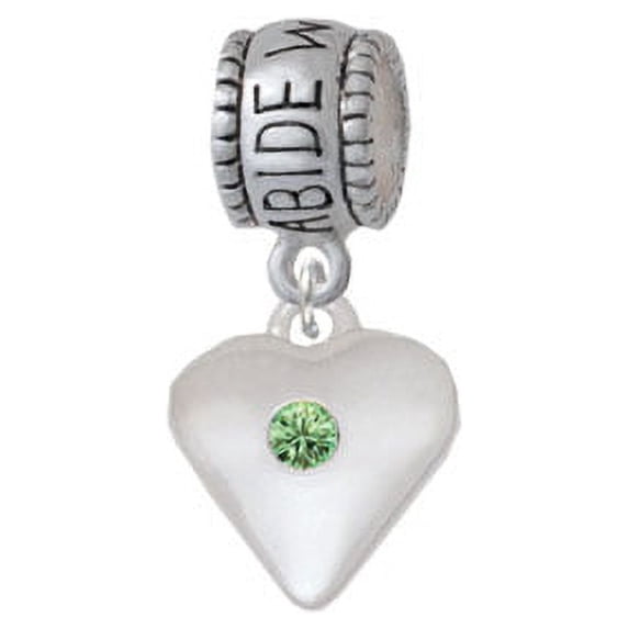 Large Lime Green Birthday Crystal Heart - Abide With Me Charm Bead