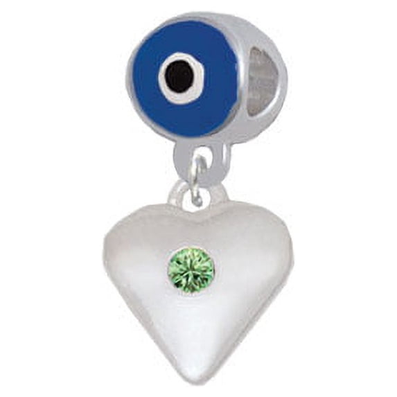 Large Lime Green Birthday Crystal Heart - Blue Evil Eye Charm Bead