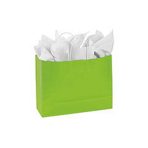 SSWBasics Large Lime Green Paper Shopping Bags - 16”L x 6”D x 12 ½”H - Case of 100