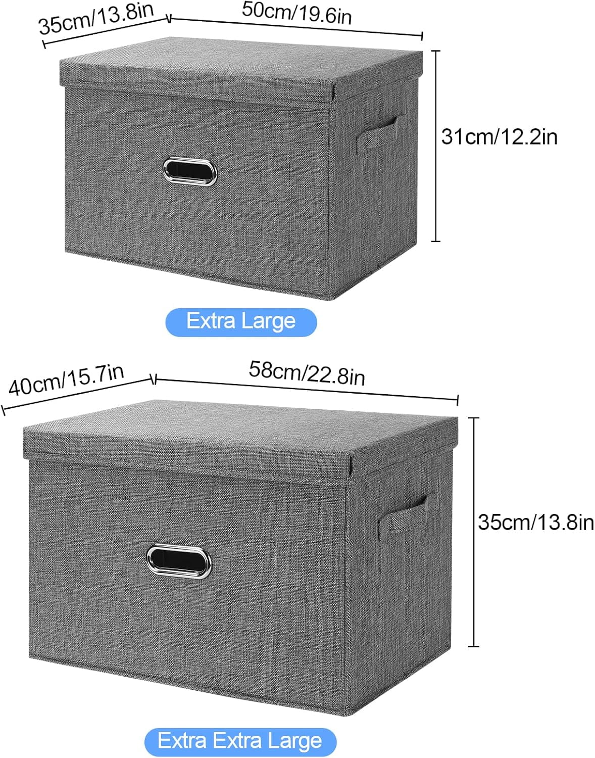 Large Linen Fabric Foldable Storage Bins with Removable Lid and Handles, Washable Storage Box Organizer Containers Baskets Cube with Cover for Bedroom,Closet,Nursery (, XXL(2-Pack))