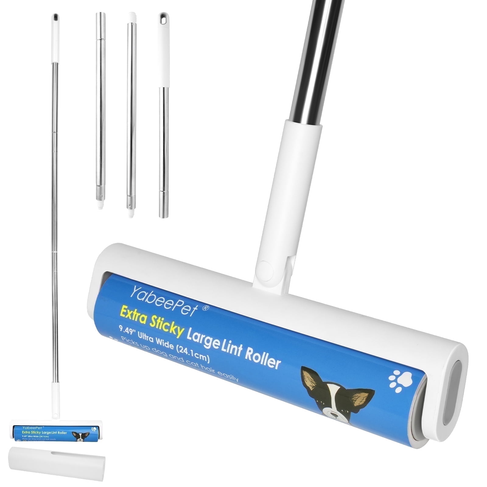YabeePet Extra Sticky Lint Roller Pet Hair Remover with 42'' Extendable ...