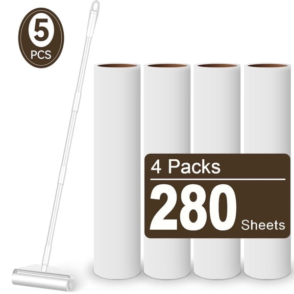 SZZJKJ Large Lint Roller with Long and Retractable Handle, Large Lint Roller for Pet Hair, Extra Sticky, 280 Sheets, Includes 4 Spare Rollers for Cleaning Carpets, Cars, Clothing, and Pet Hair