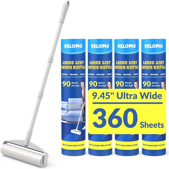 Large Lint Rollers for Carpet: Sticky Rollers for Floor 9.45 in with 3 Extendable Handle, Long Handle Sticky Mop for Cleaning Carpets, Cars, Bedding, Couches, and Pet Hair - for Pet Homes